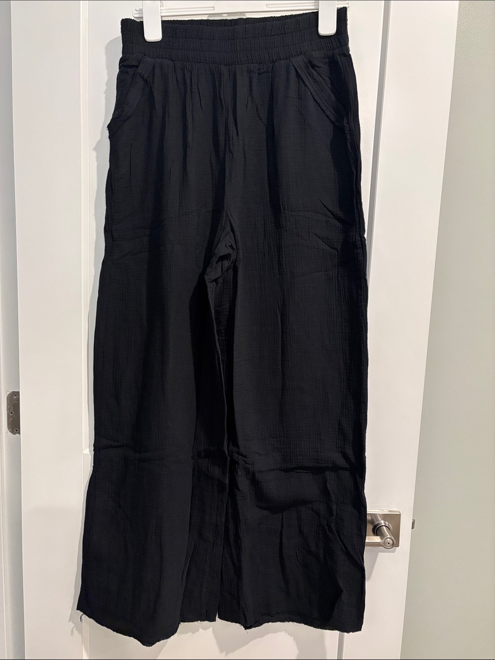 Zenana Women’s Gauze Wide Leg Pants with Raw Hem Large